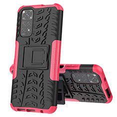 Funda Bumper Silicona y Plastico Mate Carcasa con Soporte JX1 para Xiaomi Redmi Note 11S 4G Rosa Roja