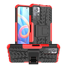 Funda Bumper Silicona y Plastico Mate Carcasa con Soporte JX1 para Xiaomi Redmi Note 11S 5G Rojo