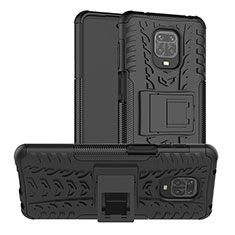 Funda Bumper Silicona y Plastico Mate Carcasa con Soporte JX1 para Xiaomi Redmi Note 9 Pro Negro