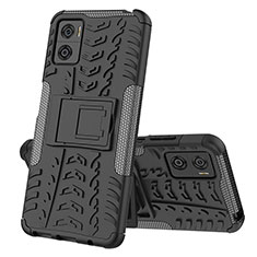 Funda Bumper Silicona y Plastico Mate Carcasa con Soporte JX2 para Motorola Moto E22 Negro