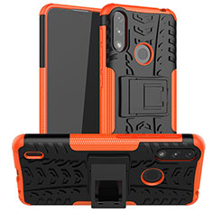 Funda Bumper Silicona y Plastico Mate Carcasa con Soporte JX2 para Motorola Moto E7 Power Naranja