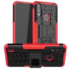 Funda Bumper Silicona y Plastico Mate Carcasa con Soporte JX2 para Motorola Moto E7 Power Rojo