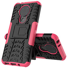 Funda Bumper Silicona y Plastico Mate Carcasa con Soporte JX2 para Nokia 5.4 Rosa Roja