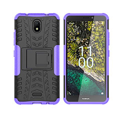 Funda Bumper Silicona y Plastico Mate Carcasa con Soporte JX2 para Nokia C100 Morado