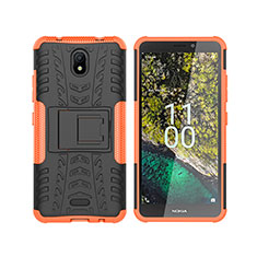 Funda Bumper Silicona y Plastico Mate Carcasa con Soporte JX2 para Nokia C100 Naranja