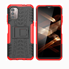 Funda Bumper Silicona y Plastico Mate Carcasa con Soporte JX2 para Nokia G11 Rojo