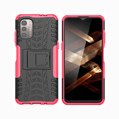 Funda Bumper Silicona y Plastico Mate Carcasa con Soporte JX2 para Nokia G11 Rosa Roja