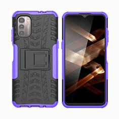 Funda Bumper Silicona y Plastico Mate Carcasa con Soporte JX2 para Nokia G21 Morado