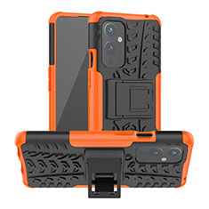 Funda Bumper Silicona y Plastico Mate Carcasa con Soporte JX2 para OnePlus 9 5G Naranja