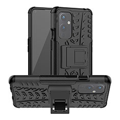 Funda Bumper Silicona y Plastico Mate Carcasa con Soporte JX2 para OnePlus 9 5G Negro