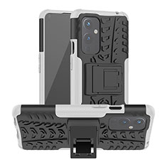 Funda Bumper Silicona y Plastico Mate Carcasa con Soporte JX2 para OnePlus 9 5G Plata