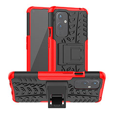 Funda Bumper Silicona y Plastico Mate Carcasa con Soporte JX2 para OnePlus 9 5G Rojo