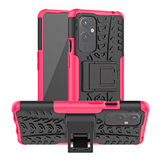 Funda Bumper Silicona y Plastico Mate Carcasa con Soporte JX2 para OnePlus 9 5G Rosa Roja