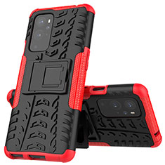 Funda Bumper Silicona y Plastico Mate Carcasa con Soporte JX2 para OnePlus 9 Pro 5G Rojo