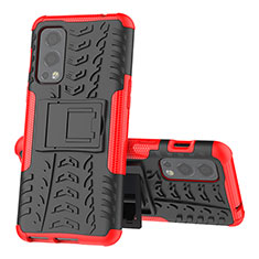 Funda Bumper Silicona y Plastico Mate Carcasa con Soporte JX2 para OnePlus Nord 2 5G Rojo