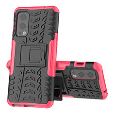 Funda Bumper Silicona y Plastico Mate Carcasa con Soporte JX2 para OnePlus Nord 2 5G Rosa Roja