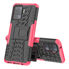 Funda Bumper Silicona y Plastico Mate Carcasa con Soporte JX2 para Oppo A94 4G Rosa Roja