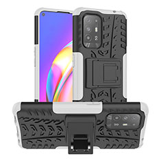 Funda Bumper Silicona y Plastico Mate Carcasa con Soporte JX2 para Oppo A94 5G Plata