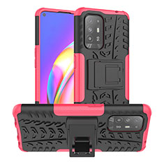 Funda Bumper Silicona y Plastico Mate Carcasa con Soporte JX2 para Oppo A95 5G Rosa Roja