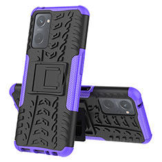 Funda Bumper Silicona y Plastico Mate Carcasa con Soporte JX2 para Oppo A96 4G Morado