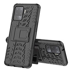 Funda Bumper Silicona y Plastico Mate Carcasa con Soporte JX2 para Oppo F19 Pro Negro