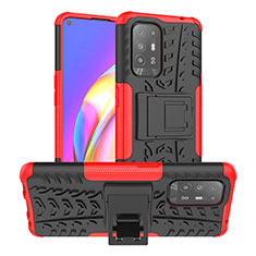 Funda Bumper Silicona y Plastico Mate Carcasa con Soporte JX2 para Oppo F19 Pro+ Plus 5G Rojo