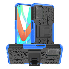 Funda Bumper Silicona y Plastico Mate Carcasa con Soporte JX2 para Realme 9 5G India Azul