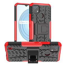 Funda Bumper Silicona y Plastico Mate Carcasa con Soporte JX2 para Realme C21Y Rojo