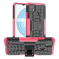 Funda Bumper Silicona y Plastico Mate Carcasa con Soporte JX2 para Realme C25Y India Rosa Roja