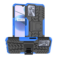 Funda Bumper Silicona y Plastico Mate Carcasa con Soporte JX2 para Realme C35 Azul