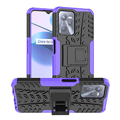 Funda Bumper Silicona y Plastico Mate Carcasa con Soporte JX2 para Realme C35 Morado