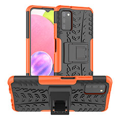 Funda Bumper Silicona y Plastico Mate Carcasa con Soporte JX2 para Samsung Galaxy A02s Naranja