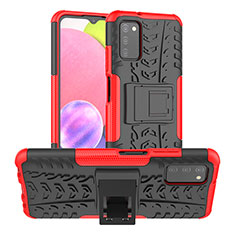 Funda Bumper Silicona y Plastico Mate Carcasa con Soporte JX2 para Samsung Galaxy F02S SM-E025F Rojo