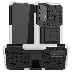 Funda Bumper Silicona y Plastico Mate Carcasa con Soporte JX2 para Samsung Galaxy M32 5G Plata