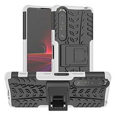 Funda Bumper Silicona y Plastico Mate Carcasa con Soporte JX2 para Sony Xperia 1 III Plata