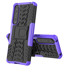 Funda Bumper Silicona y Plastico Mate Carcasa con Soporte JX2 para Sony Xperia 1 IV Morado