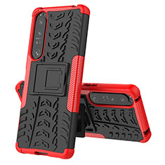 Funda Bumper Silicona y Plastico Mate Carcasa con Soporte JX2 para Sony Xperia 1 IV Rojo