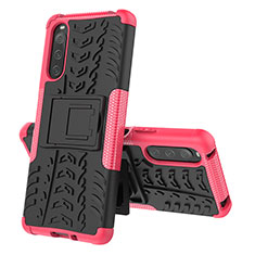 Funda Bumper Silicona y Plastico Mate Carcasa con Soporte JX2 para Sony Xperia 10 IV SOG07 Rosa Roja