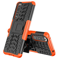 Funda Bumper Silicona y Plastico Mate Carcasa con Soporte JX2 para Sony Xperia 5 III Naranja