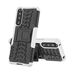 Funda Bumper Silicona y Plastico Mate Carcasa con Soporte JX2 para Sony Xperia 5 IV Plata