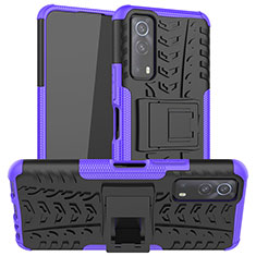 Funda Bumper Silicona y Plastico Mate Carcasa con Soporte JX2 para Vivo iQOO Z3 5G Morado