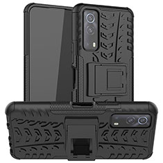 Funda Bumper Silicona y Plastico Mate Carcasa con Soporte JX2 para Vivo iQOO Z3 5G Negro