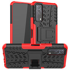 Funda Bumper Silicona y Plastico Mate Carcasa con Soporte JX2 para Vivo iQOO Z3 5G Rojo