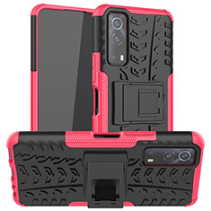 Funda Bumper Silicona y Plastico Mate Carcasa con Soporte JX2 para Vivo iQOO Z3 5G Rosa Roja