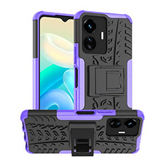 Funda Bumper Silicona y Plastico Mate Carcasa con Soporte JX2 para Vivo iQOO Z6 Lite 5G Morado