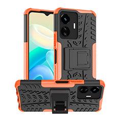 Funda Bumper Silicona y Plastico Mate Carcasa con Soporte JX2 para Vivo iQOO Z6 Lite 5G Naranja