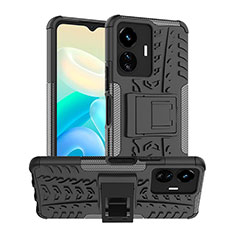 Funda Bumper Silicona y Plastico Mate Carcasa con Soporte JX2 para Vivo iQOO Z6 Lite 5G Negro