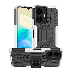 Funda Bumper Silicona y Plastico Mate Carcasa con Soporte JX2 para Vivo iQOO Z6 Lite 5G Plata