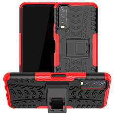 Funda Bumper Silicona y Plastico Mate Carcasa con Soporte JX2 para Vivo Y11s Rojo