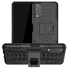 Funda Bumper Silicona y Plastico Mate Carcasa con Soporte JX2 para Vivo Y12A Negro